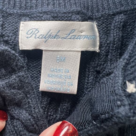 Ralph Lauren Cardigan Baby Size 6M Navy Blue Cable Knit Preppy Classic Polo Logo - Picture 11 of 12